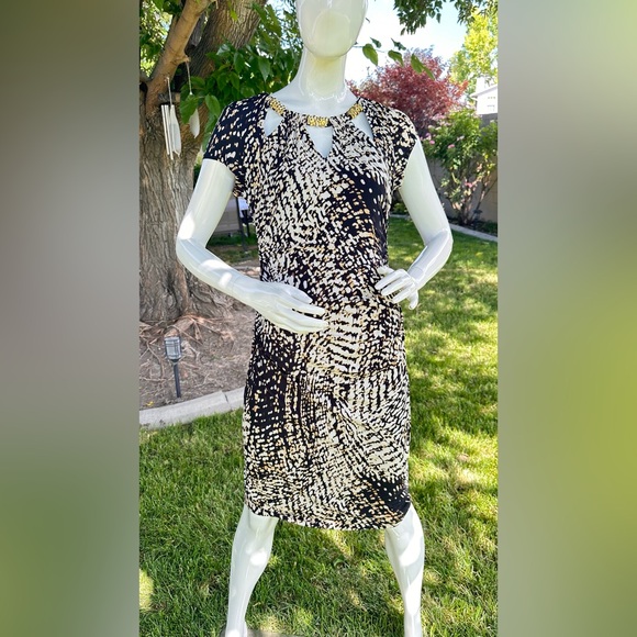 Cache Black and White Sheath Midi Dress - Picture 1 of 8
